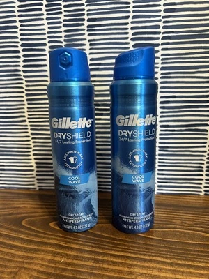 Lote de 2 antitranspirantes Gillette Dryshield Cool Wave Dry Spray 4,3 oz caducidad 27/08 Foto 1 de 3