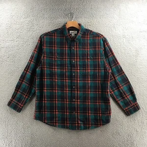 Duluth Trading Co Shirt Mens L Green Orange Plaid Button Front Relaxed Fit - Picture 1 of 18