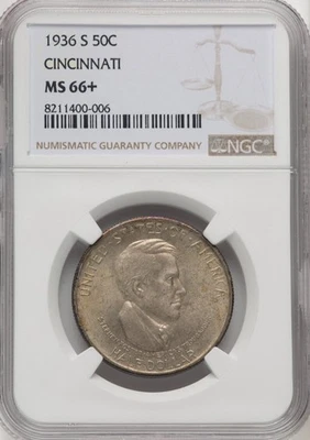1936-S 50c Cincinnati Commemorative Silver Half Dollar-High Grade-NGC MS-66+ - Image 1 of 2