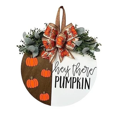 Hey There Pumpkin Welcome Hanging Sign Front Door Decor Fall Decorative White - Image 1 of 4