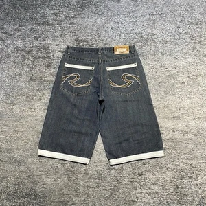 Vtg Y2K Raw Blue Jorts Baggy Denim Shorts Black Size 34 Grunge Hip-Hop Skater - Picture 1 of 14