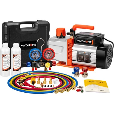 1 HP HVAC Vacuum Pump 2 Stage and Gauge Set 9.6 CFM Manifold Gauge Kit with Hose - Image 1 of 4