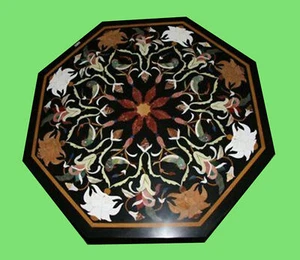 16" black Marble Dining Coffee corner Center Table Top inlay antique Mosaic d41 - Picture 1 of 4