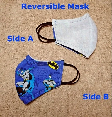 Batman comic book super hero Reversible Gray Face Mask Handmade   SZ Age  4-7 - Image 1 of 4
