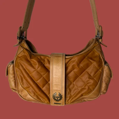 Auténtico Bolso de Hombro Belstaff Madlyn Antiguo Dorado Algodón Encerado Cuero Foto 1 de 4