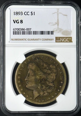 1893-CC Morgan Silver Dollar - NGC VG8 - ✪COINGIANTS✪ - Image 1 of 2
