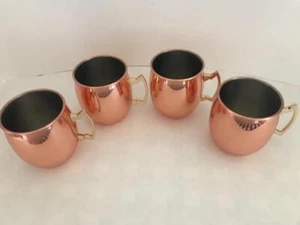 LOT OF 4 MOSCOW COPPER PLATED MUGS WITH DECORATIVE HANDLES - EXCELLENT - Picture 1 of 8