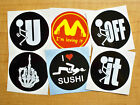 6-pack Funny Hard Hat Stickers | F**k U Off It Im Loving It Sushi Welding Decals