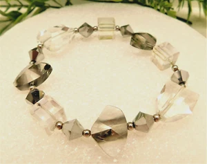VINTAGE GRAU & KLAR KRISTALL STRETCH ARMBAND - Bild 1 von 7