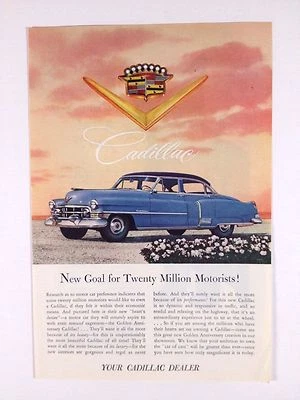 Cadillac 1952 anuncio impreso de 4 puertas GM azul nuevo objetivo para veinte millones de automovilistas Foto 1 de 2