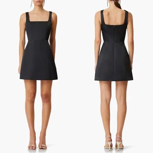 NUEVO MINI VESTIDO ELLIATT Negro AMELIE Cuello Cuadrado FLARE Duquesa SATINADO Cóctel M - Imagen 1 de 12