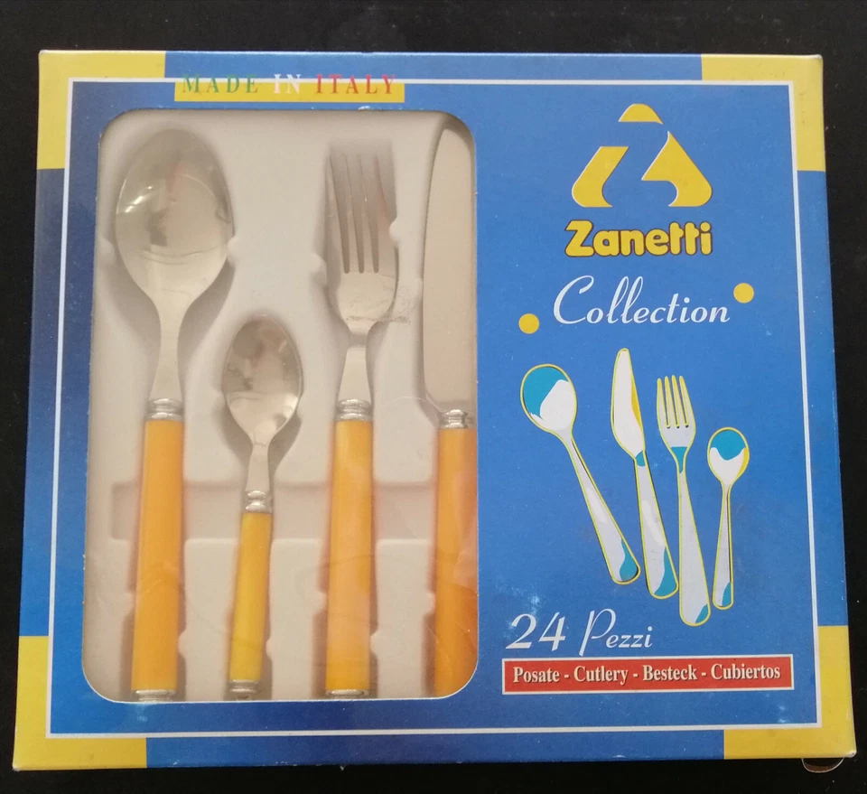 SET SERVIZIO POSATE TAVOLA  PZ.24 INOX MANICO COLORATO GIALLO CUCINA CASA - Immagine 1 di 1