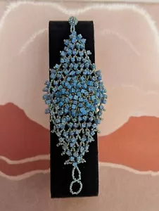 Handcrafted Blue & Howlite Beaded Bracelet Woven Design Statement Jewelry NWT - Picture 1 of 5