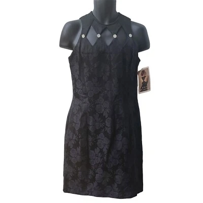 Vestido Vintage Años 80 Jessica McClintock Gunne Sax Mujer Talla 13/14 Negro Bodycon Fl Foto 1 de 4