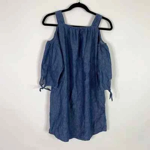 Abito Madewell XS Chambray cravatta spalle fredde maniche a 3/4 blu tunica corta G2561 - Foto 1 di 7