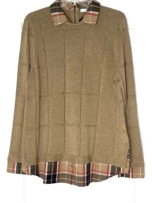 FOXCROFT Tartan Nova Check Burberry Print Layered Shirt Sweater Top LARGE NEW - Image 1 of 4