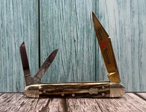 Pre-1982 Frank Buster Fight'n Rooster Cut. Co. Gold Blade Stag Lockback Whittler - Picture 1 of 10