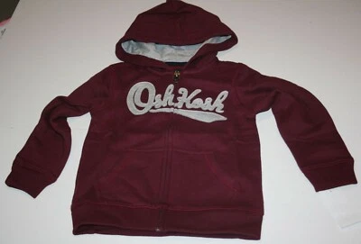 New OshKosh Boys 6 yr Gray Logo Burgundy Red Full Zip Up Sweatshirt Hoodie Top - Image 1 of 2