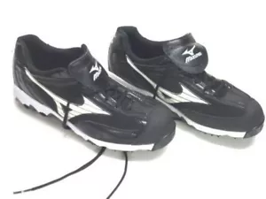 WMN'S MIZUNO 9 SPIKE SWIFT LOW METAL SOFTBALL CLEATS BLACK & WHITE SZ 5 (1R1) - Picture 1 of 6