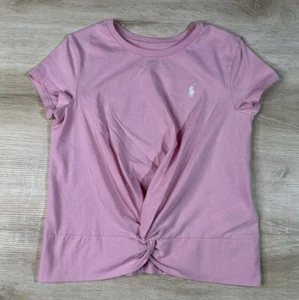 Polo Ralph Lauren Girls T-Shirt Pink S(7) Twisted Knot White Pony Short Sleeve - Picture 1 of 8