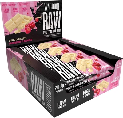 Warrior Raw Protein Bars 12x75g High Fibre Low Sugar Oat Flapjack White Choc