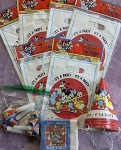 Vintage Disney Mickey Mouse Party Favors Hats Goodie Loot Bags Napkins RARE - Picture 1 of 8