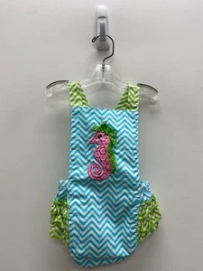 SIZE 9M Aqua Green/White Zig Zag Girl's Romper - Picture 1 of 2
