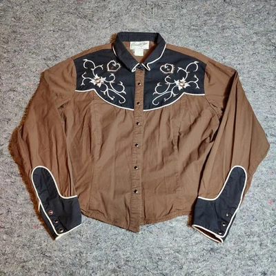Vintage Panhandle Slim Womens M Pearl Snap Embroidered Western Shirt Brown - Image 1 of 4