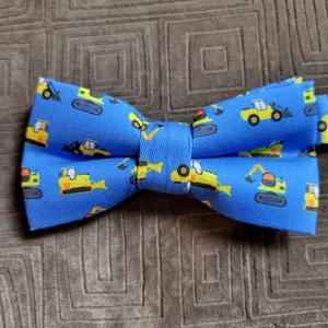 Bow Tie Construction Vehicle Blue Yellow Cute Pre-Tied Clip on Adjustable OCIA - Picture 1 of 5