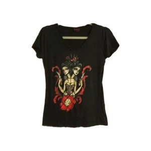 Lowbrow Art Company T-shirt Size Large Conjoined Twins Goth Skull Black Top Tee - Picture 1 of 4
