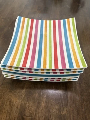 7 PIER 1 GEOMETRIC COLLECTION SQUARE STRIPED Rainbow SALAD PLATES MELAMINE - Image 1 of 4