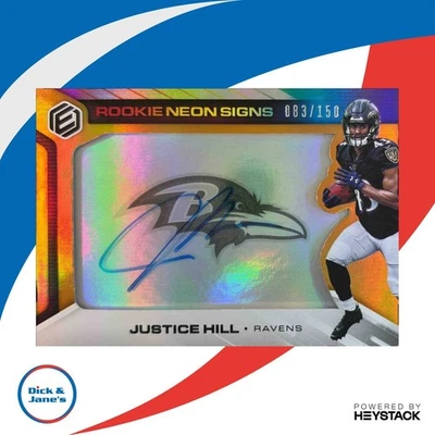 2019 Panini Elements Justice Hill Rookie Neon Signs Orange /150 Auto Ravens - Image 1 of 4