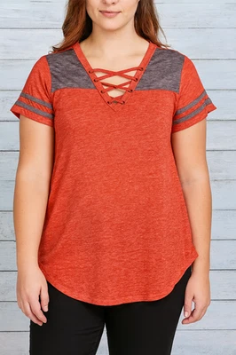 Camiseta de béisbol Maurices 24/7 roja gris a rayas manga corta para mujer talla S nueva sin etiquetas Foto 1 de 4