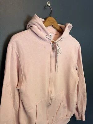 Sudadera con Capucha en Blanco Rosa Cremallera Completa Hanes Años 80 De Colección Talla Pequeña Hecha en EE. UU.  Foto 1 de 4