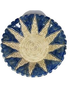 Bol de poterie studio motif rayons du soleil bleu émaillé et crème jante dents de scie