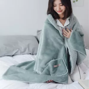 Dicke Thermo Tragbare Decke Vlies gefütterte Bommel Knopf Taschen weich Winter - Bild 1 von 20