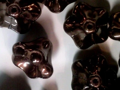 Vtg 25 11x13mm Dark Bronze Czech Glass Bell-Shaped Flower Loose #060721m - Image 1 of 3