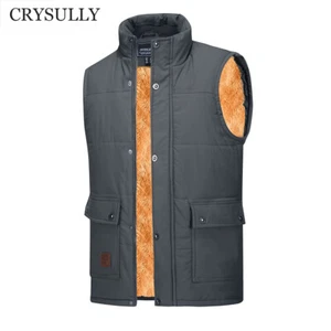 CRYSULLY Hombre Invierno Cálido Chaleco A Prueba de Viento Chaqueta Sin Mangas Polar Cremallera Completa Abrigo - Imagen 1 de 7
