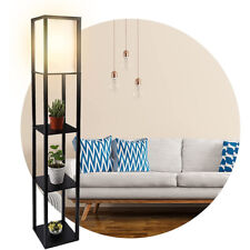 LED Floor Lamp Modern Standing 4-tier Storage Display Shelf Wooden Lounge Light