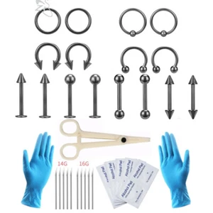 37Pcs Stainless Steel Body Piercing Tool Kit for Eyebrow Ear Nose Helix Piercing - Picture 1 of 16