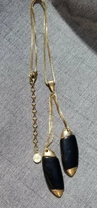 VINTAGE ANNE KLEIN NECKLACE WITH 2 DROP OBLONG BLACK ACRYLIC PENDANTS 16" L - Bild 1 von 12