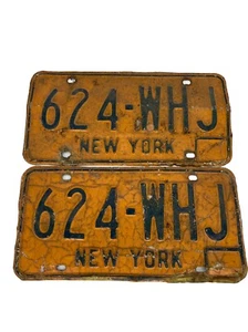 New York blau gold gelb Nummernschilder Etiketten NY Vintage 1980er Set 624-WHJ - Bild 1 von 2