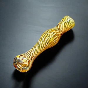 Hand-Blown Yellow Swirl Chillum Glass Pipe – 3.5” Unique Patterned One-Hitter - Picture 1 of 4