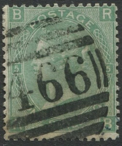 GB QV Surfen/Gedruckt 1867 1s SG117 grüne Platte 5 CDS RB ""LIVERPOOL"" F/gebraucht Katze £45 - Bild 1 von 2