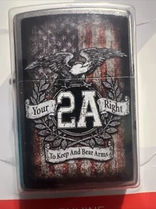 ZIPPO Windproof Lighter FREE GASKET! YOUR 2A RIGHT TO BEAR ARMS Eagle Silver NEW - Picture 1 of 9