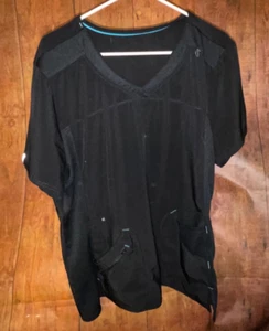Scrubstar Active V-Neck 2 Pocket Stretch Black & Green Scrub Top SIZE 2XL - Picture 1 of 4