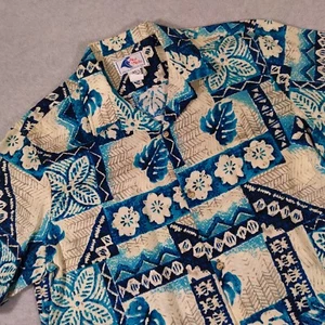 Nui Nalu Hawaiian Shirt Mens XL Blue Multi Leaf Floral Made USA Hawaii Vacation - Picture 1 of 10
