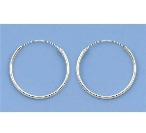 Silver Tiny Continuous Hoop Earrings Sterling Silver 925 Jewelry 1.2 mm x 20 mm - Image 1 of 1