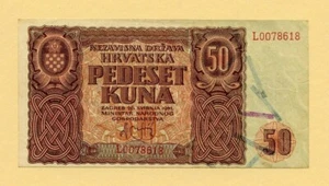 CROATIA KINGDOM, WWII 50 KUNA 1941 P-1a GOVERNMENT NOTES VF++ - Picture 1 of 2