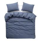 Wake In Cloud - Denim Blue Duvet Cover Set, 100% Washed Cotton Yarn Dyed Plain